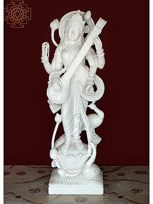 60" Large Goddess Saraswati on Lotus