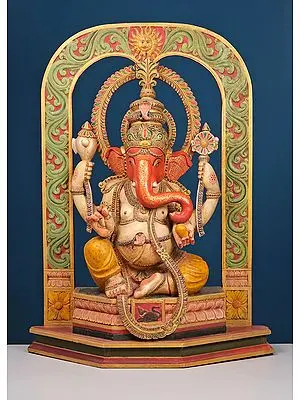 Lord Ganesha Large Wooden Sculpture with Arch