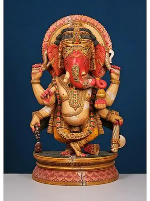 30" Wooden Dancing Ganesha Statue