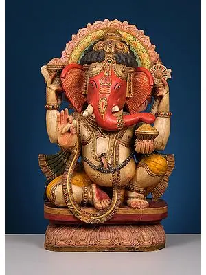 30" Wooden Ekdanta Ganesha Sculpture