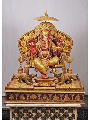 40" Large Wooden King Ganesha