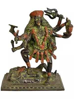 9" Terrible Goddess Kali In Brass | Handmade