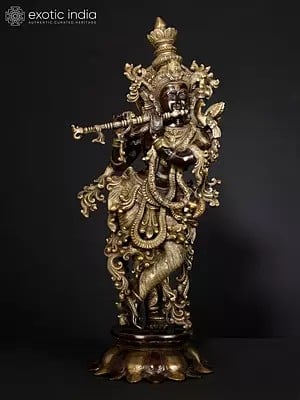 27" Superfine Lord Krishna Playing Flute In Brass | Handmade | Made In India