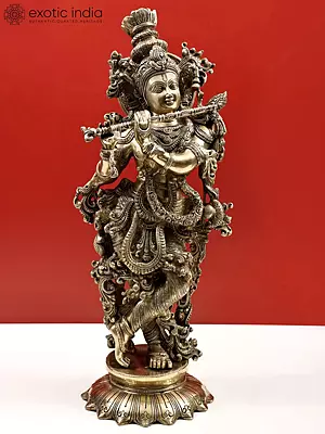 27" Superfine Lord Krishna Playing Flute In Brass | Handmade | Made In India