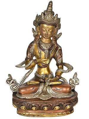 8" Vajrasattva - Holder of Thunderbolt and Bell (Tibetan Buddhist) In Brass | Handmade