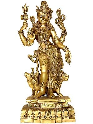 17" Ardhanarishvara Brass Statue | Handmade Shiva and Parvati Idol | Made in India