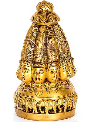 7" The Ten-faced Shiva-linga Modeled as a Temple Shikhara In Brass | Handmade | Made In India