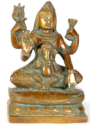 Baby Ganesha on Lord Shiva's lap | Handmade Brass Idols