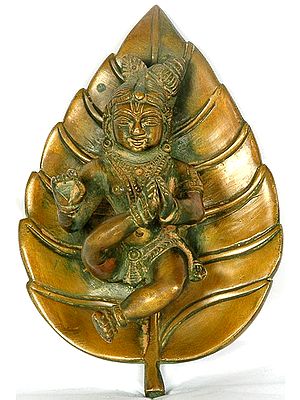 Baby Krishna on Pipal Leaf Suckling His Toe (Wall hanging)