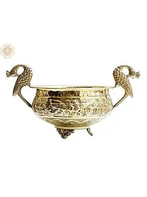 9" Peacock Design Brass Urli