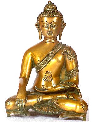 Buddha in Bhumisparsha Mudra with the Eight Auspicious Symbols on His Robe