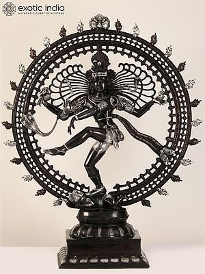 47" Large Black and Silver Nataraja (Dancing Lord Shiva) | Brass Statue