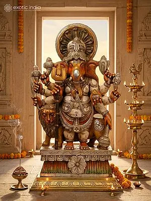36" Large Kshatriya Ganesha | Wood Statue
