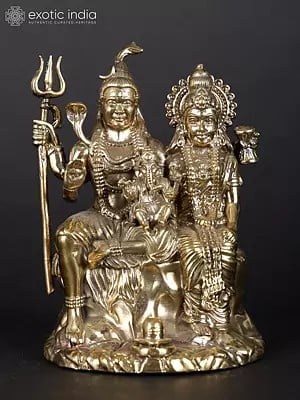 Small Lord Shiva and Parvati with Little Ganesha | Multiple Sizes Brass Statue