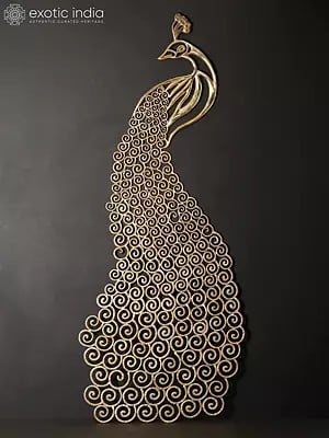 63" Large Brass Peacock with Long Tail | Wall Decor
