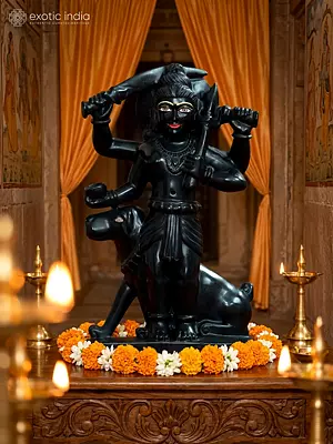 18" Kaal Bhairav Black Marble Statue For Home | Rajasthan Black Marble Sculpture