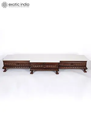 75" Large Designer Wood Carved Pedestal With Drawer | Home And Decor Item