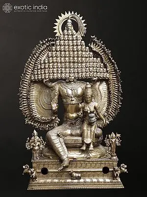 63" Large The Majestic Lord Maha Sadashiva Bronze Statue With 108 Headed | Awarded For Highest No Of Heads In A Statue In The World | Statue for Temple