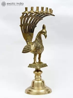 12" Peacock Design Agarbatti/Dhoop Stand in Brass