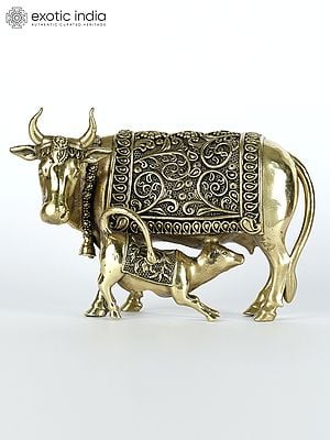 Small Cow and Calf Statue in Brass (Multiple Sizes)