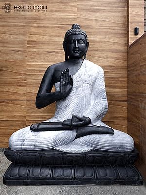 108" (9 Feet) Super Large Lord Buddha Preaching His Dharma | Black Marble Sculpture | Shipped by Sea Overseas