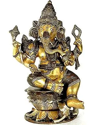 11" Kamalasana Shri Ganesha In Brass | Handmade | Made In India