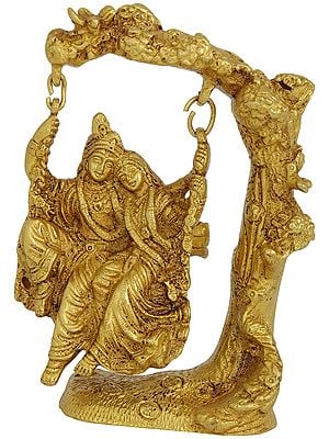 6" Brass Radha Krishna Statue Swinging Under Kadamba Tree | Handmade