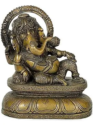 7" Relaxing Ganesha Brass Statue | Handmade | Made in India