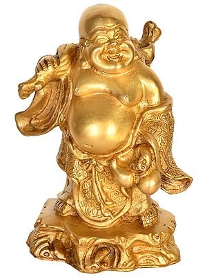 7" Laughing Buddha Statue in Brass | Handmade | Made in India