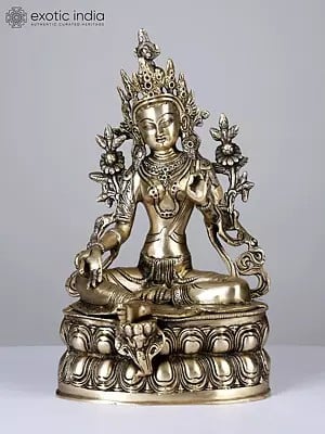 14" Tibetan Buddhist Deity The Green Tara In Brass | Handmade | Made In India