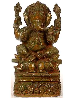 Four-Armed Ganesha seated on Twin Rat