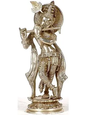 11" Fluting Krishna In Brass | Handmade | Made In India