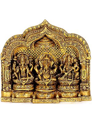 Enthroned Lakshmi Ganesha and Saraswati (Altar Piece)
