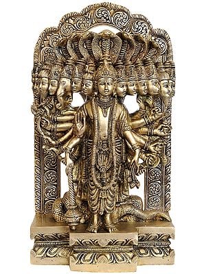 14" Brass Lord Vishnu Idol in his Cosmic Magnification | Handmade