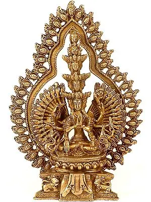 10" Tibetan Buddhist Thousand-Armed Seated Avalokiteshvara In Brass | Handmade | Made In India