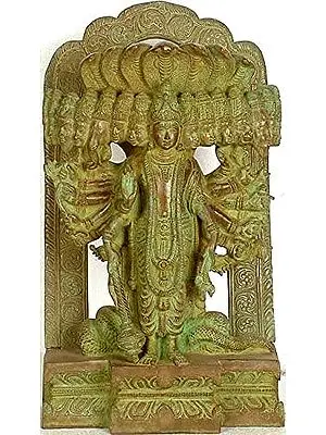 14" Lord Vishnu in His Cosmic Magnification | Handmade Brass Statue