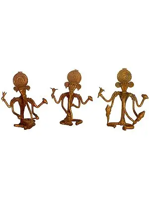 Set of Three Tribal Musical Ganeshas
