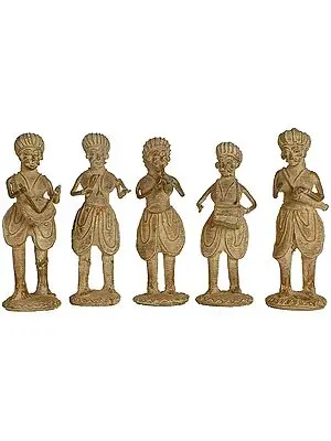7" Set of Five Tribal Musicians  (Folk Statue from Bastar) In Brass | Handmade | Made In India