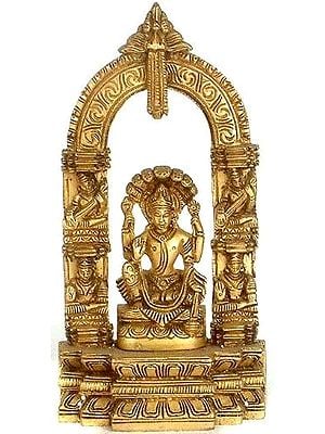 8" Lord Vishnu Seated on Sheshanaga with Musicians Carved on Aureole In Brass | Handmade | Made In India