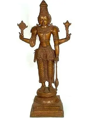 38" Large Size Lord Vishnu: The Cosmic Commander In Brass | Handmade | Made In India