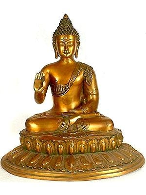 22" Blessing Buddha Seated on Lotus Throne In Brass | Handmade | Made In India