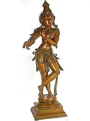 36" Large Size Fluting Krishna In Brass | Handmade | Made In India