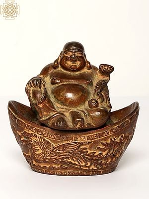 4" Brass Small Laughing Buddha Statue
