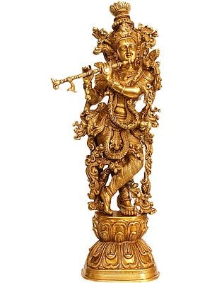 29" Large Size Venugopala (A Fine Art Work) In Brass | Handmade | Made In India