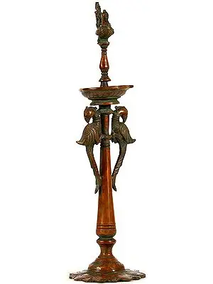 Peacock Lamp with Parrot Pair