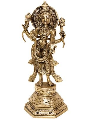 11" Standing Goddess Lakshmi Brass Idol | Indian Handcrafted Statue