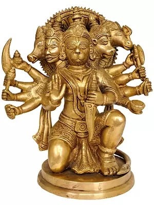 8" Five-Headed Lord Hanuman Brass Sculpture | Handmade Religious Figurine