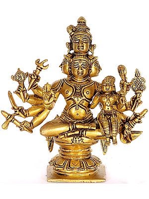 6" Five Headed Shiva with Shakti (Sadashiva) In Brass | Handmade | Made In India