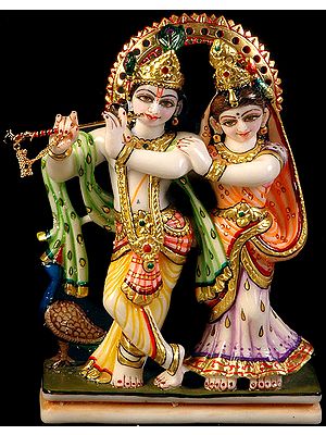 Fluting Krishna Radha with Peacock