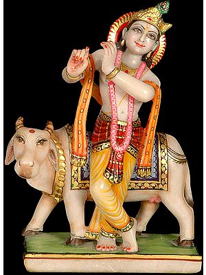 Fluting Krishna with Cow